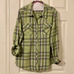 Excellent Condition SZ XL 100% COTTON, Arizona Jean Co Flannel Shirt Green Plaid